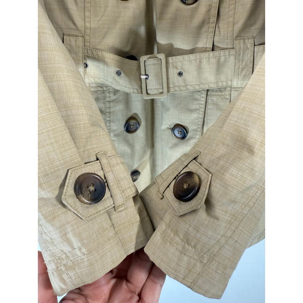 L.L.Bean Double Breasted Trench Coat Belted Tan Beige Womens Medium Petite Lined - Picture 6 of 9
